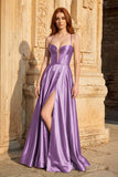 A Line Sweetheart Green Satin Long Prom Dresses with Slit