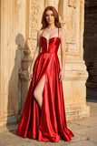 A Line Sweetheart Green Satin Long Prom Dresses with Slit