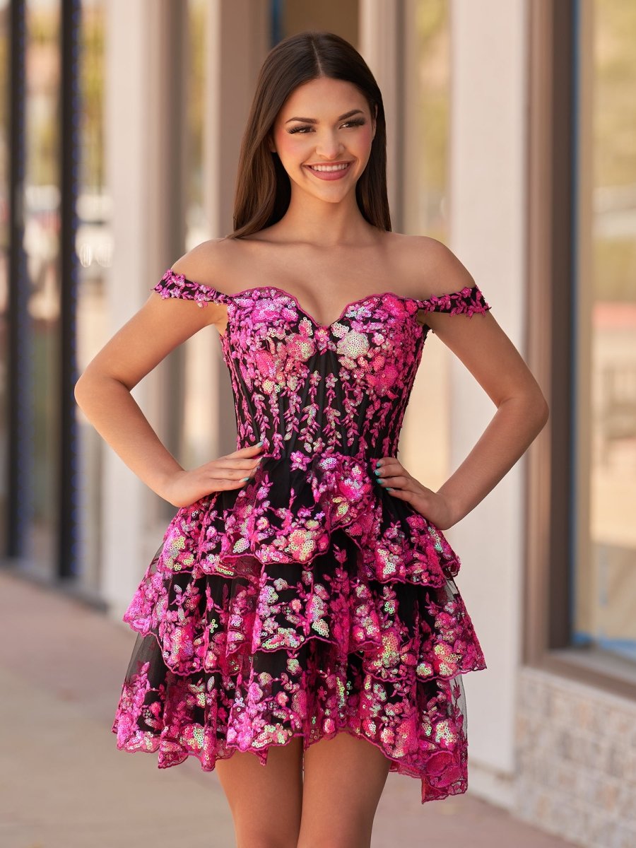 Navy Blue A-Line Sweetheart Tiered Short Homecoming & Cocktail Dresses