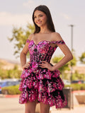 Navy Blue A-Line Sweetheart Tiered Short Homecoming & Cocktail Dresses