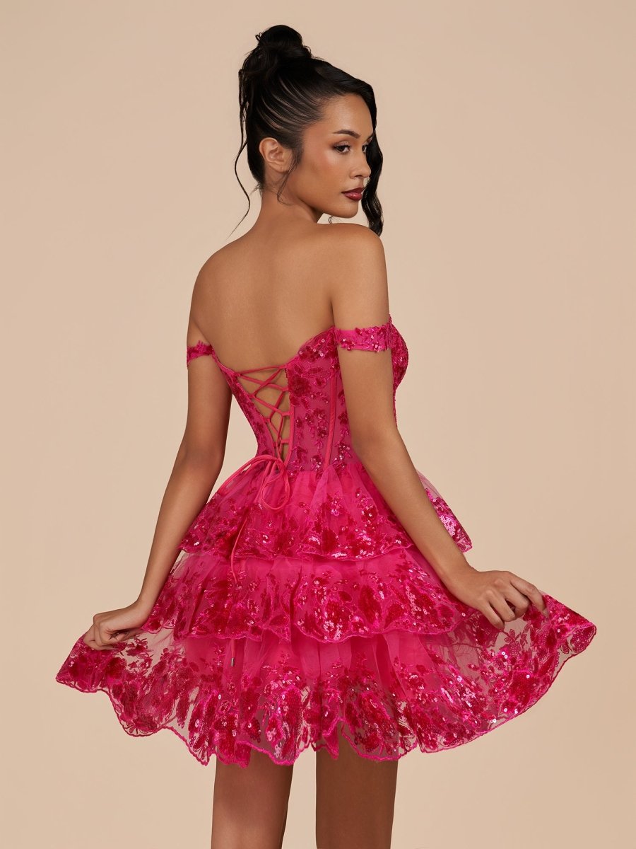 Navy Blue A-Line Sweetheart Tiered Short Homecoming & Cocktail Dresses