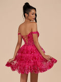 Navy Blue A-Line Sweetheart Tiered Short Homecoming & Cocktail Dresses