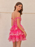 Navy Blue A-Line Sweetheart Tiered Short Homecoming & Cocktail Dresses