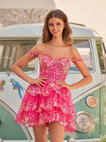 Navy Blue A-Line Sweetheart Tiered Short Homecoming & Cocktail Dresses