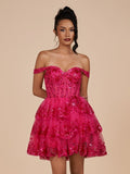 Navy Blue A-Line Sweetheart Tiered Short Homecoming & Cocktail Dresses