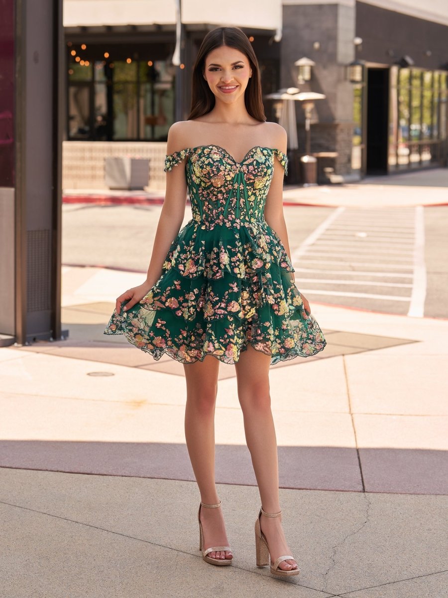 Navy Blue A-Line Sweetheart Tiered Short Homecoming & Cocktail Dresses