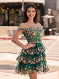 Navy Blue A-Line Sweetheart Tiered Short Homecoming & Cocktail Dresses