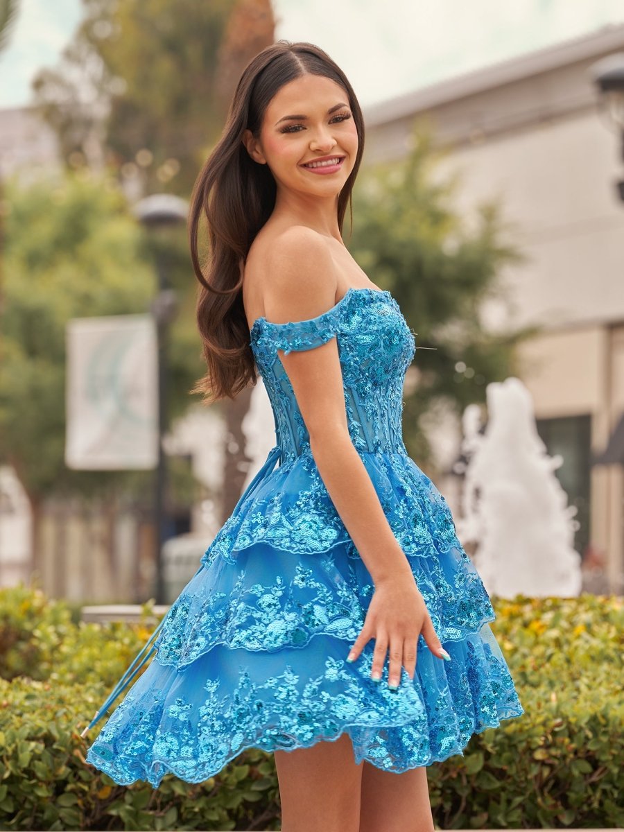 Navy Blue A-Line Sweetheart Tiered Short Homecoming & Cocktail Dresses