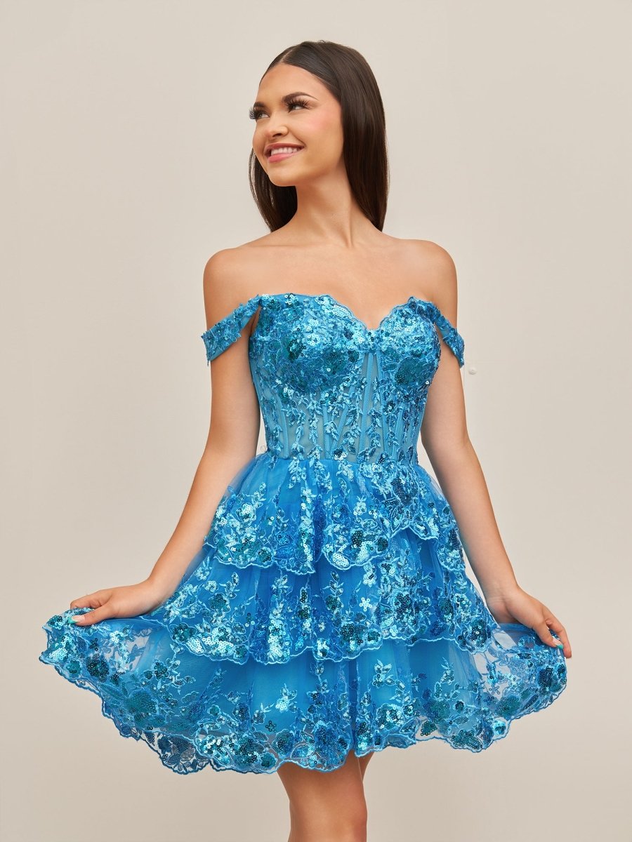 Peacock - A-Line Sweetheart Tiered Short Homecoming & Cocktail Dresses