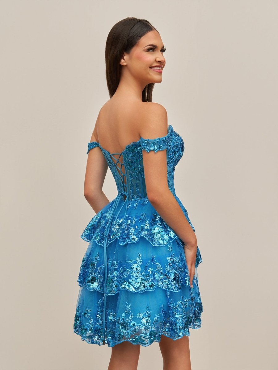 Peacock - A-Line Sweetheart Tiered Short Homecoming & Cocktail Dresses
