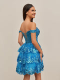 Navy Blue A-Line Sweetheart Tiered Short Homecoming & Cocktail Dresses