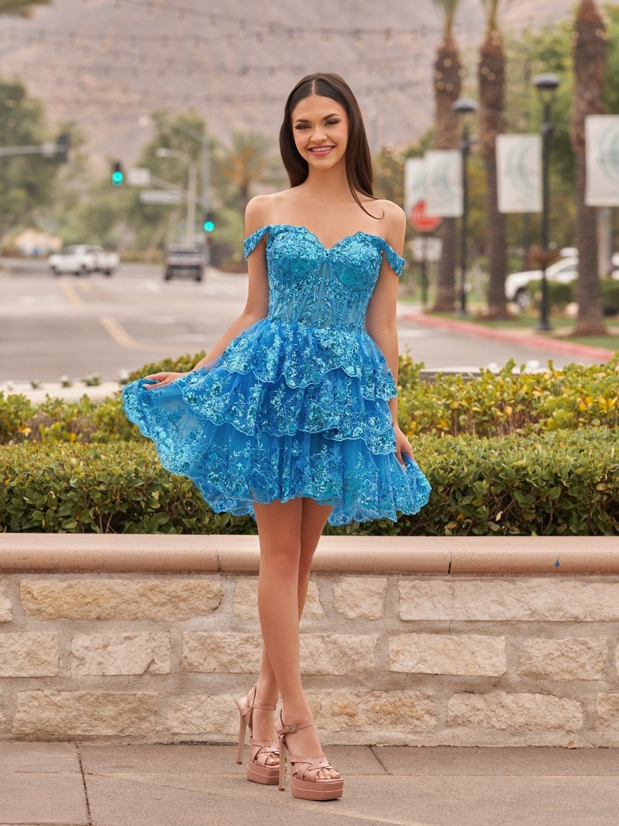 Peacock - A-Line Sweetheart Tiered Short Homecoming & Cocktail Dresses