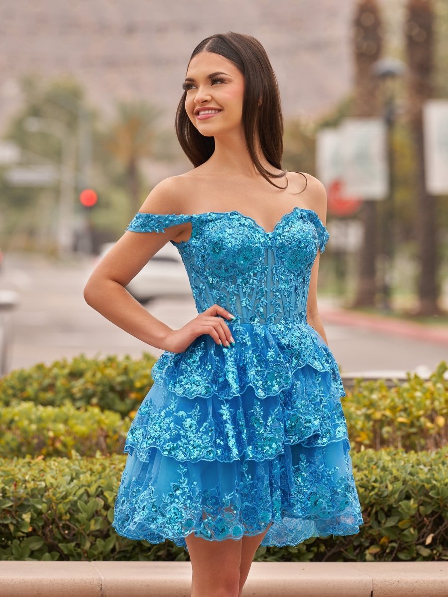 Peacock - A-Line Sweetheart Tiered Short Homecoming & Cocktail Dresses