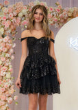 Navy Blue A-Line Sweetheart Tiered Short Homecoming & Cocktail Dresses