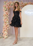 Navy Blue A-Line Sweetheart Tiered Short Homecoming & Cocktail Dresses