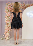 Navy Blue A-Line Sweetheart Tiered Short Homecoming & Cocktail Dresses