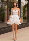 White - A-Line Sweetheart Tiered Short Homecoming & Cocktail Dresses