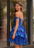 Navy Blue A-Line Sweetheart Tiered Short Homecoming & Cocktail Dresses