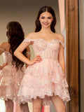 Pink - A-Line Sweetheart Tiered Short Homecoming & Cocktail Dresses