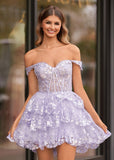 Navy Blue A-Line Sweetheart Tiered Short Homecoming & Cocktail Dresses