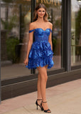 Navy Blue A-Line Sweetheart Tiered Short Homecoming & Cocktail Dresses
