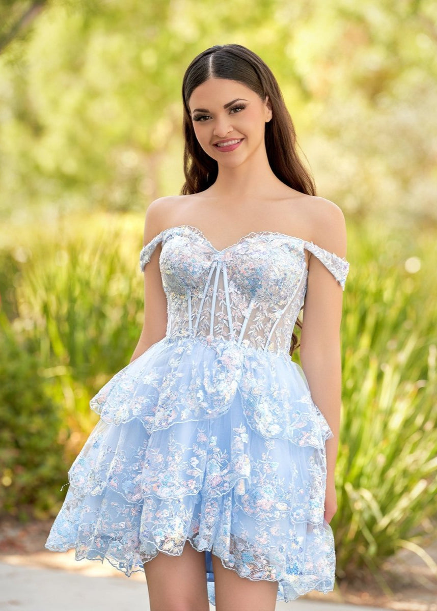 Sky Blue - A-Line Sweetheart Tiered Short Homecoming & Cocktail Dresses