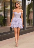 Purple - A-Line Sweetheart Tiered Short Homecoming & Cocktail Dresses