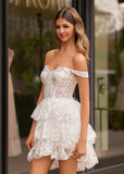 White - A-Line Sweetheart Tiered Short Homecoming & Cocktail Dresses