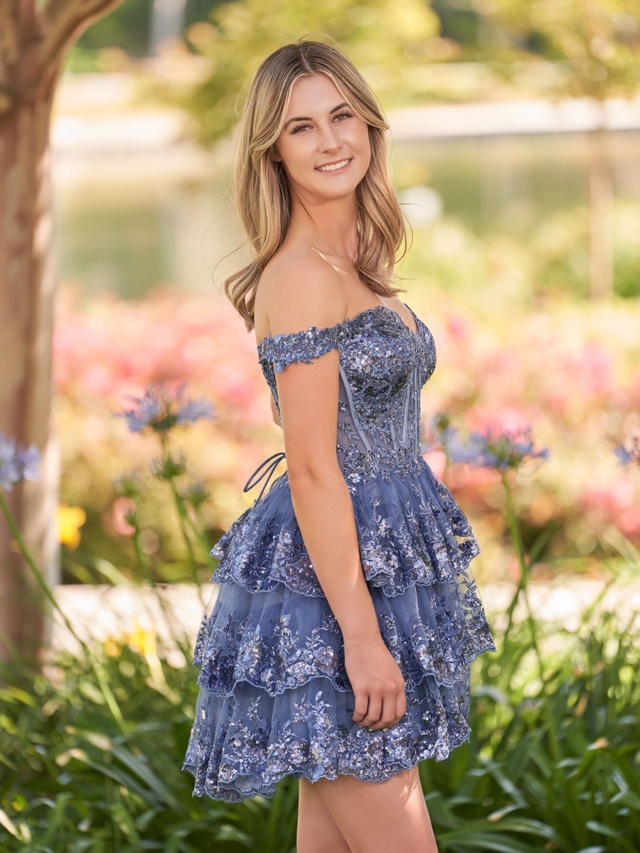 Grey Blue - A-Line Sweetheart Tiered Short Homecoming & Cocktail Dresses