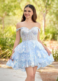 Sky Blue - A-Line Sweetheart Tiered Short Homecoming & Cocktail Dresses