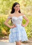 Navy Blue A-Line Sweetheart Tiered Short Homecoming & Cocktail Dresses
