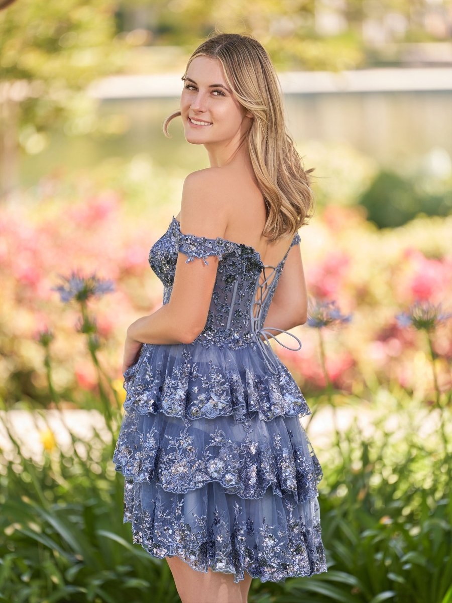 Navy Blue A-Line Sweetheart Tiered Short Homecoming & Cocktail Dresses