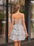 Silver - A-Line Sweetheart Tiered Short Homecoming & Cocktail Dresses