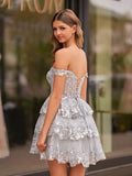 Silver - A-Line Sweetheart Tiered Short Homecoming & Cocktail Dresses