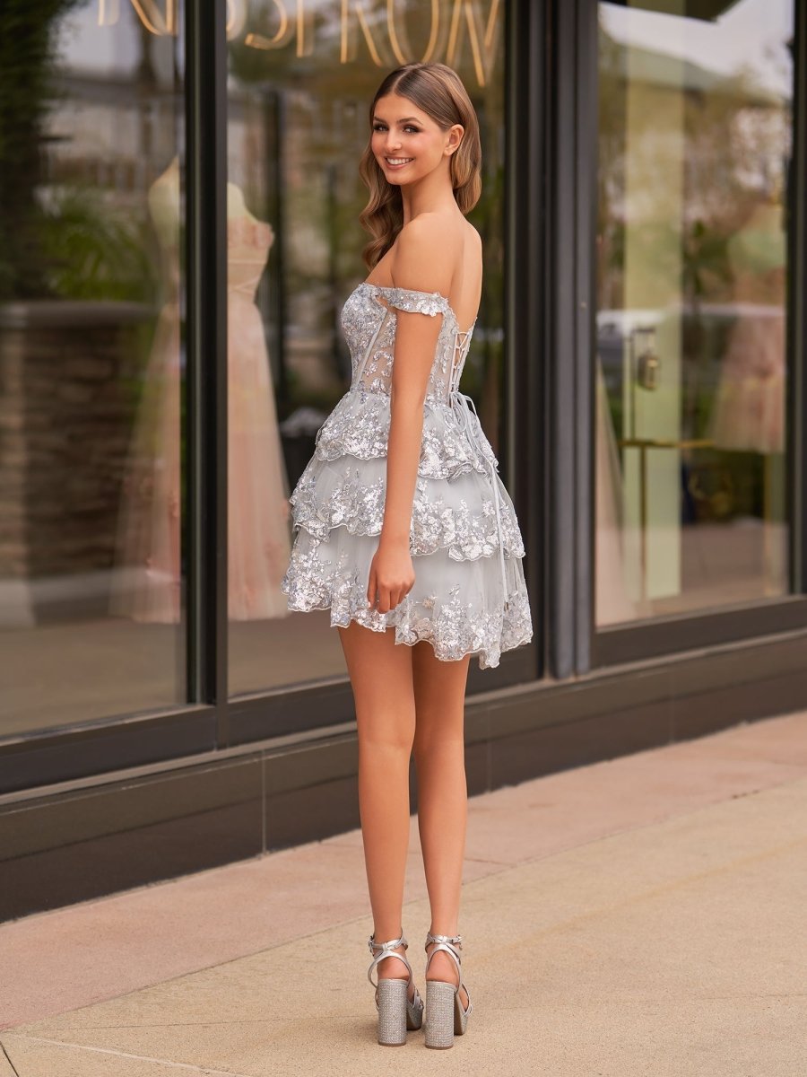 Silver - A-Line Sweetheart Tiered Short Homecoming & Cocktail Dresses