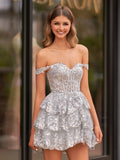 Navy Blue A-Line Sweetheart Tiered Short Homecoming & Cocktail Dresses