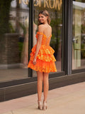 Navy Blue A-Line Sweetheart Tiered Short Homecoming & Cocktail Dresses
