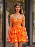 Orange - A-Line Sweetheart Tiered Short Homecoming & Cocktail Dresses