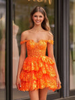 Orange - A-Line Sweetheart Tiered Short Homecoming & Cocktail Dresses