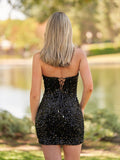 Bodycon Sweetheart Black Sequin Short Homecoming Dresses