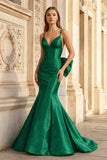 Hot Pink Spaghetti Straps Bow-Back Trumpet Long Gown