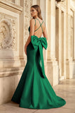 Hot Pink Spaghetti Straps Bow-Back Trumpet Long Gown
