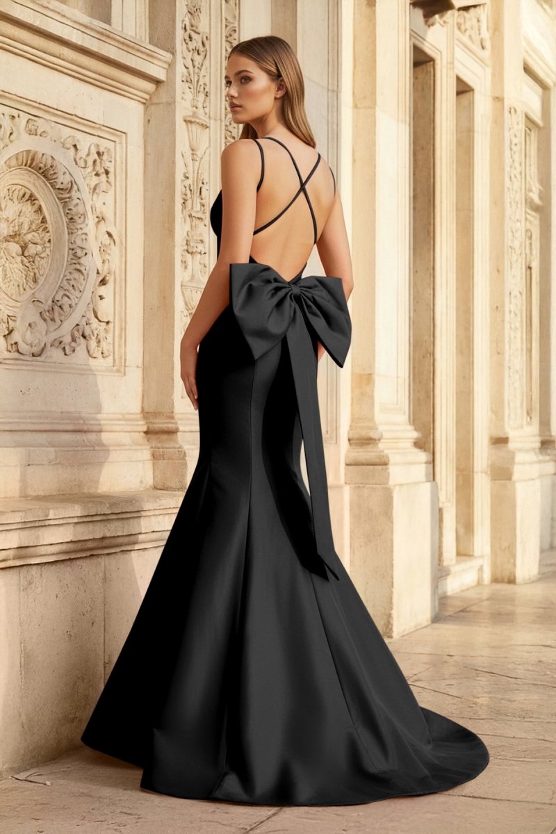 Hot Pink Spaghetti Straps Bow-Back Trumpet Long Gown