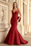 Hot Pink Spaghetti Straps Bow-Back Trumpet Long Gown