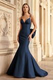 Hot Pink Spaghetti Straps Bow-Back Trumpet Long Gown