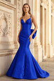 Hot Pink Spaghetti Straps Bow-Back Trumpet Long Gown