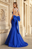 Hot Pink Spaghetti Straps Bow-Back Trumpet Long Gown