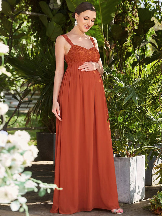 Empire Waist Floral Lace Chiffon Maternity Dress Formal Evening Dresses Women's Party Gowns