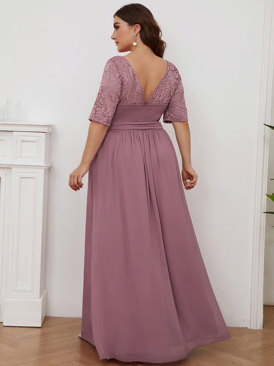 Floral Lace Plus Size Long Formal Dresses With Waistband Mother of the Bride Dresses