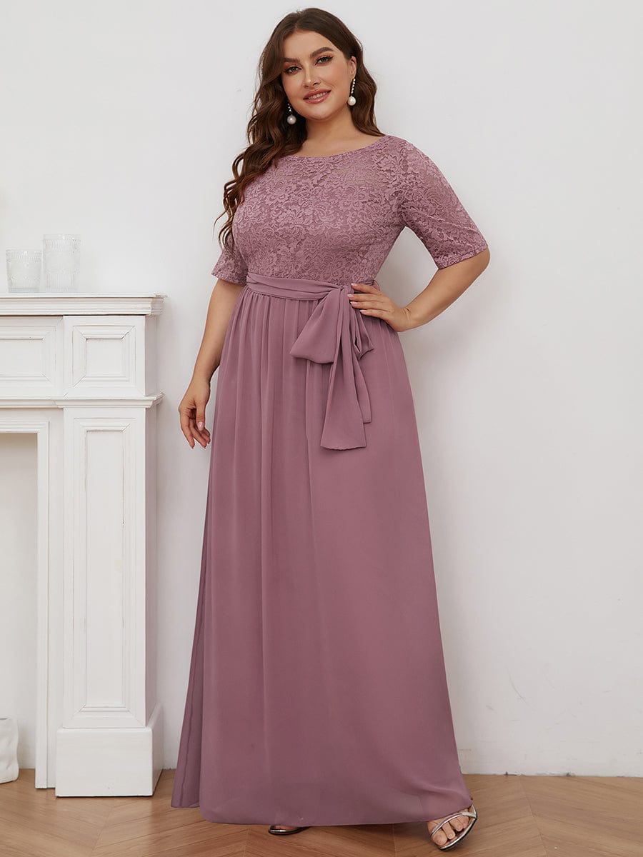 Floral Lace Plus Size Long Formal Dresses With Waistband Mother of the Bride Dresses